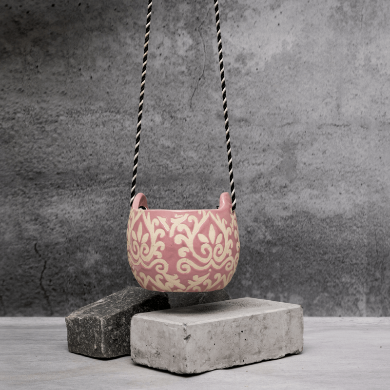 Pink Paisley Hanging Planter By Shivika's Pottery Pink Paisley Hanging Planter By Shivika's Pottery
