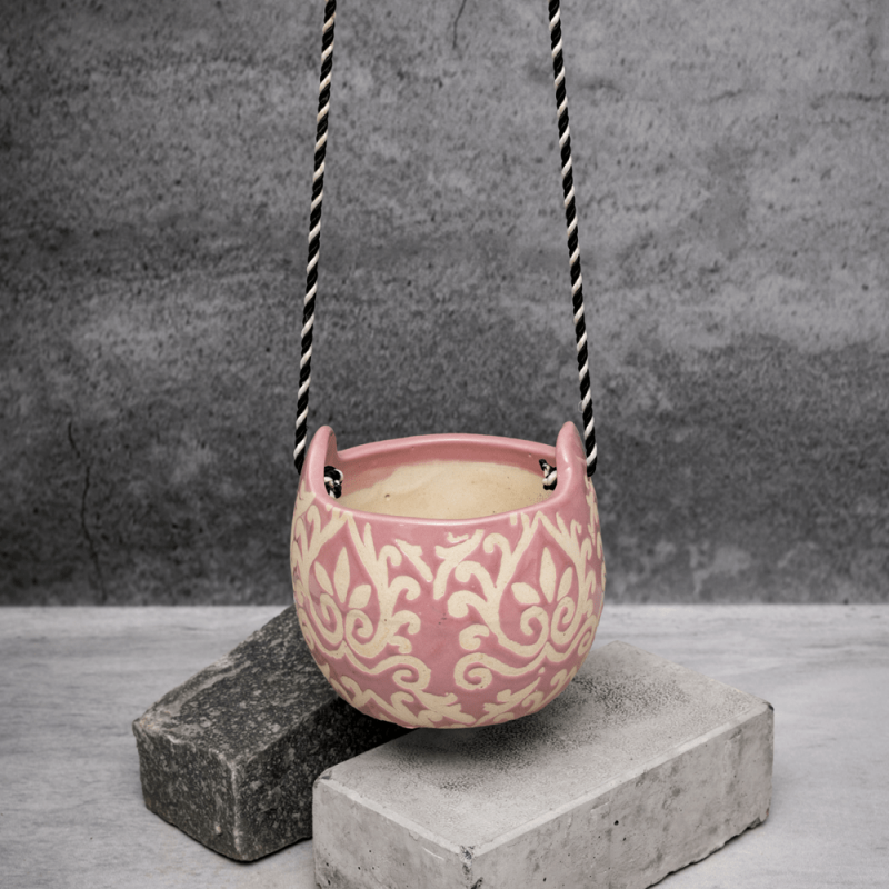 Pink Paisley Hanging Planter By Shivika's Pottery Pink Paisley Hanging Planter By Shivika's Pottery