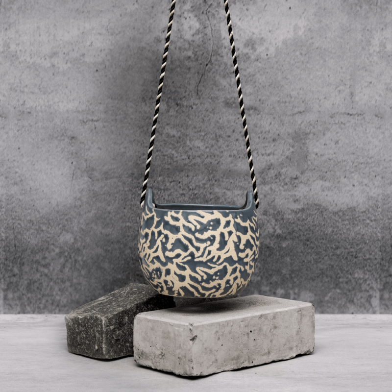 Indigo Paisley Hanging Planter By Shivika's Pottery Indigo Paisley Hanging Planter By Shivika's Pottery