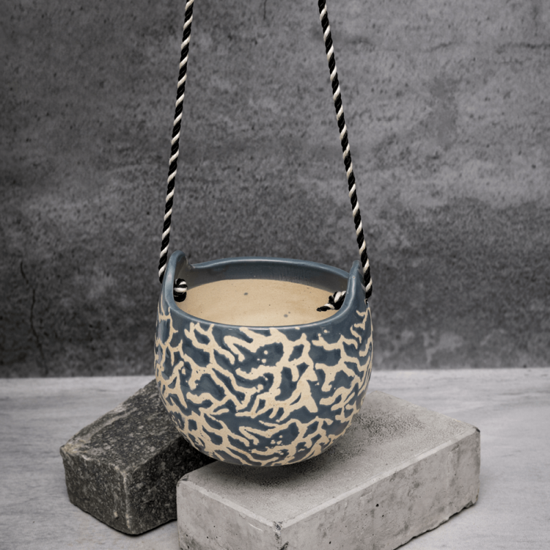 Indigo Paisley Hanging Planter By Shivika's Pottery Indigo Paisley Hanging Planter By Shivika's Pottery