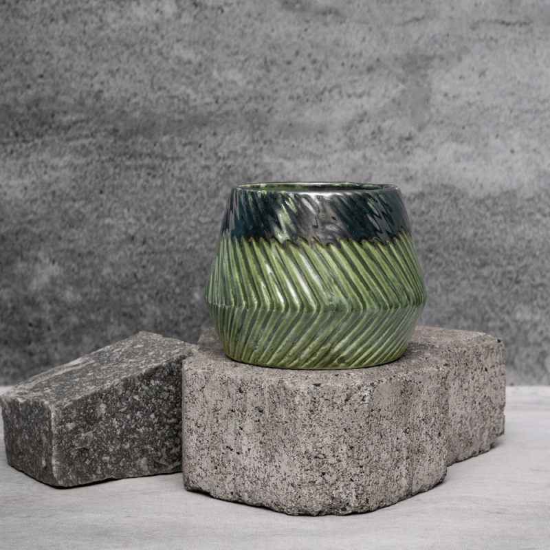 Green Dual Tone Zigzag Planter By Shivika's Pottery Green Dual Tone Zigzag Planter By Shivika's Pottery