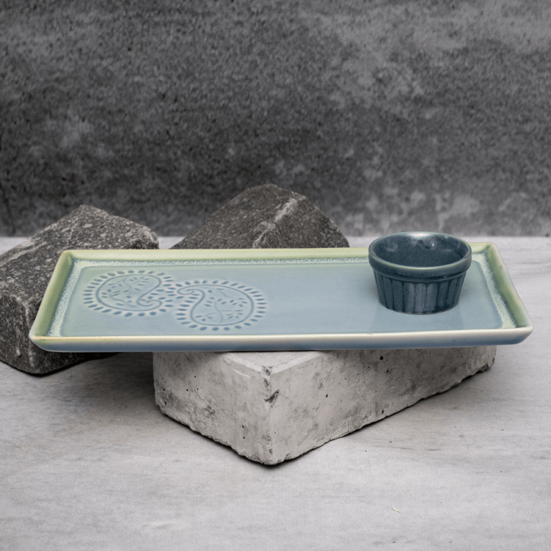 Green Paisley Serving Tray By Shivika's Pottery Green Paisley Serving Tray By Shivika's Pottery