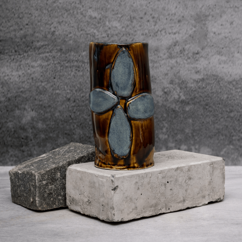 Blue and Brown Leaf Vase By Shivika's Pottery Blue and Brown Leaf Vase By Shivika's Pottery